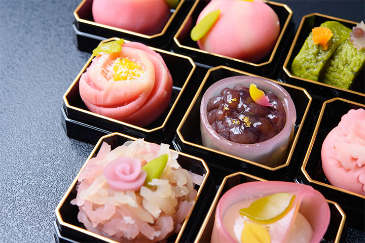 Colorful wagashi, traditional Japanese sweets