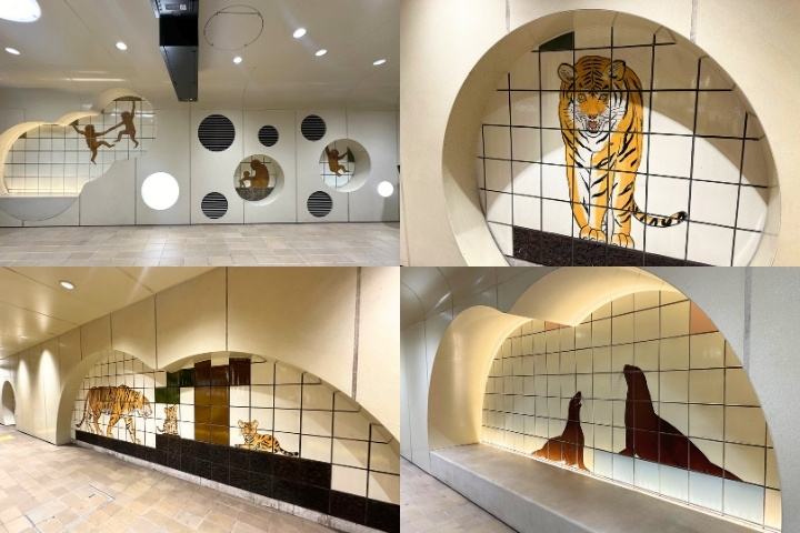 動物園前駅のホーム壁に描かれた動物のタイル画