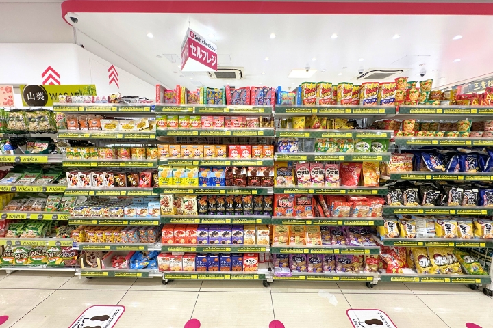 Japanese snack section at DAISO Shinsaibashi