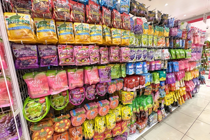Japanese snack section at DAISO Shinsaibashi