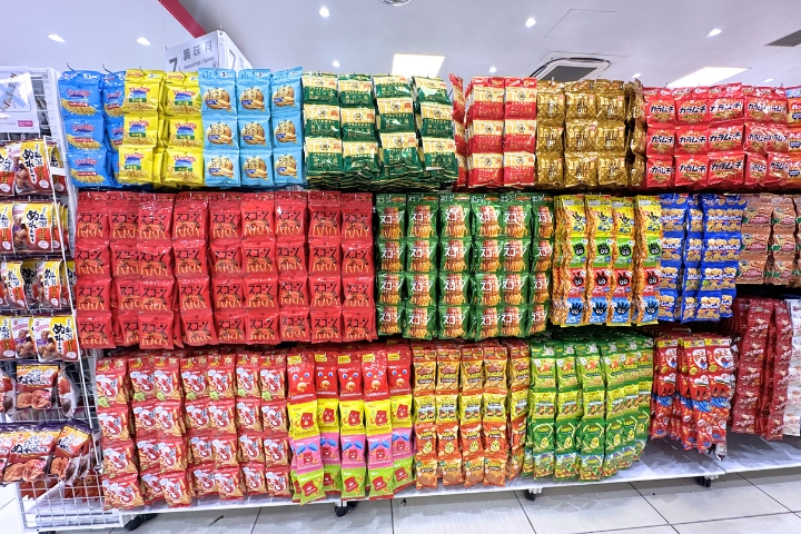 Japanese snack section at DAISO Shinsaibashi